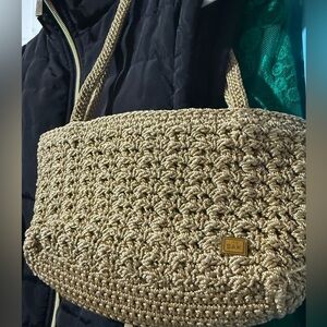 The Sak Gold Crochet Straw Tote